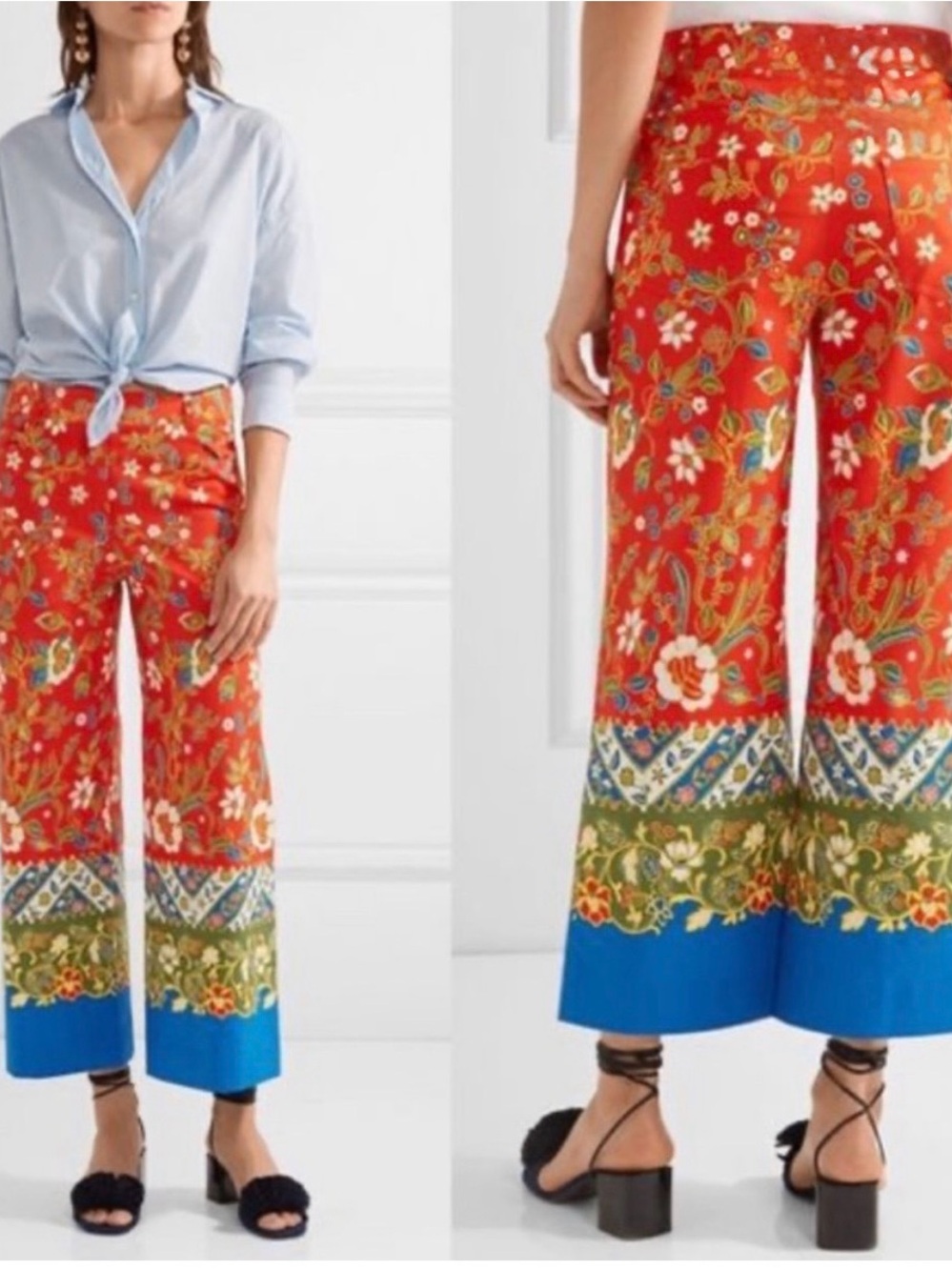 Tory Burch Samba Batik Flower Red Cropped Pants